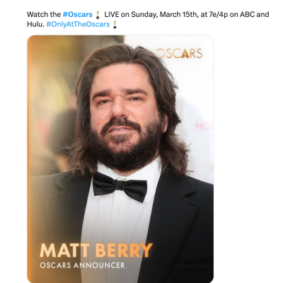 Matt Berry To Be Oscars Announcer